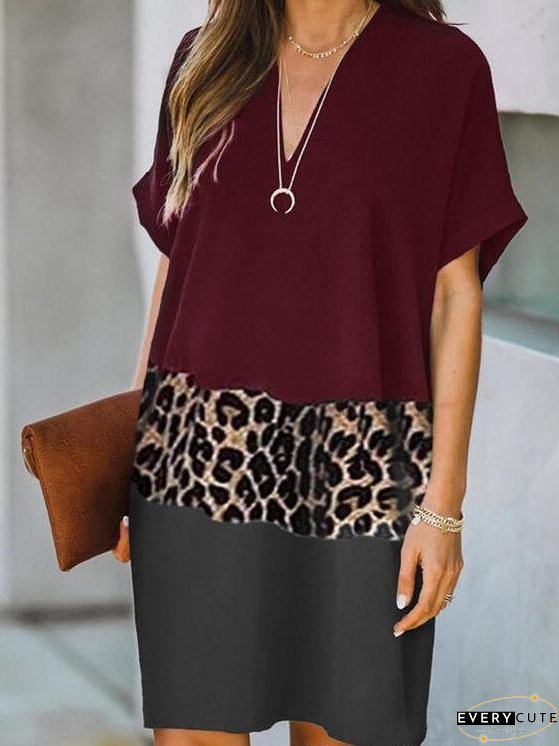 Casual Color Block V-neck Dress