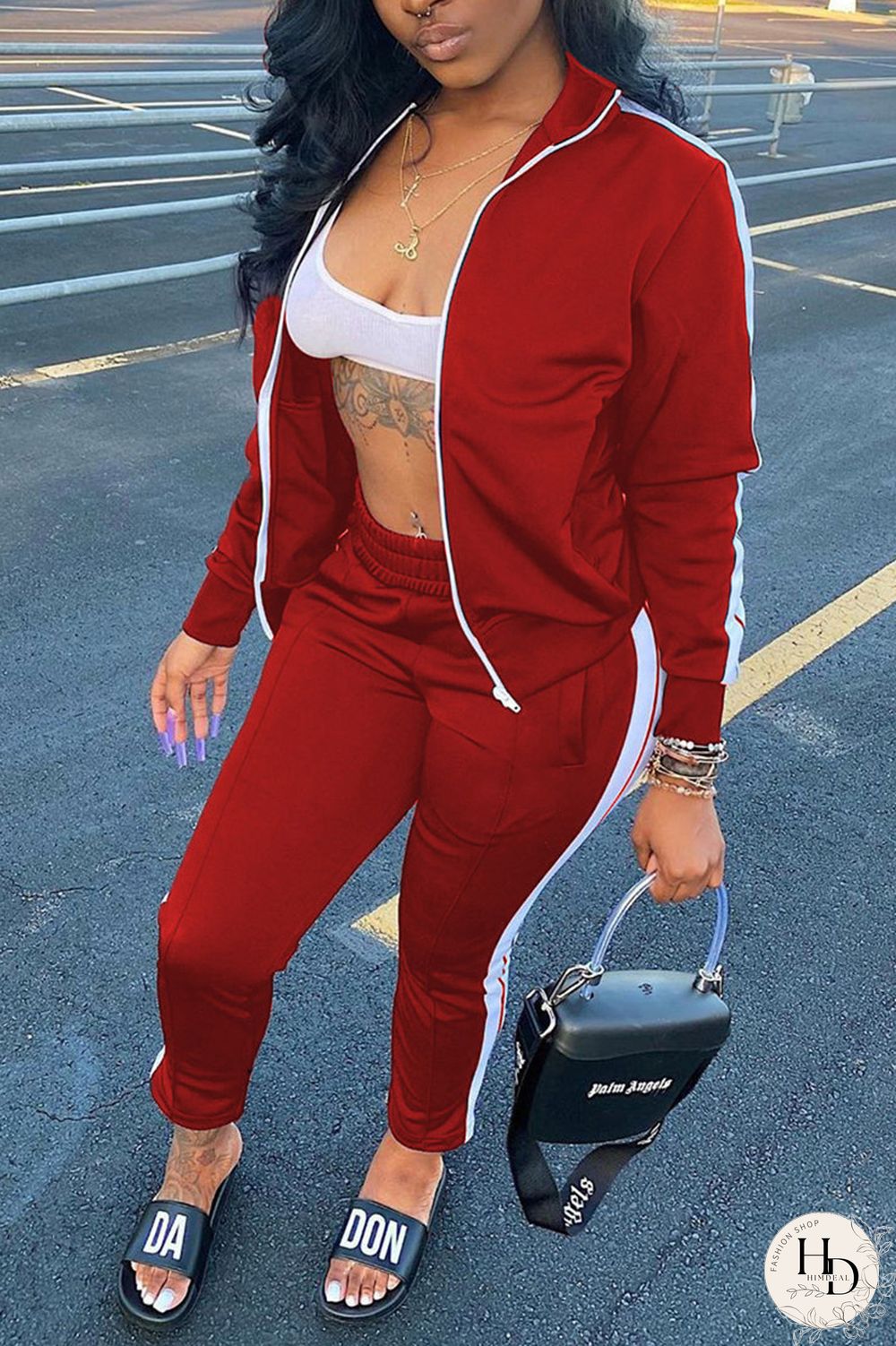 Red Fashion Casual Solid Split Joint Long Sleeve Two Pieces