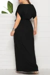 Plus Size Elegant Lace Up Solid Deep V Neck Maxi Dress