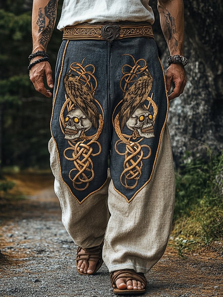 Men's Vintage Viking Skull Raven Celtic Art Pants / Rvogue / Rvogue