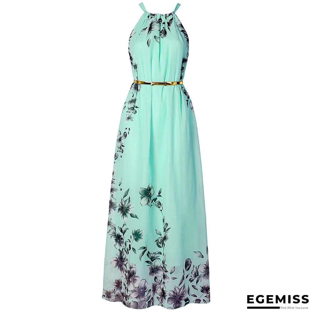 Bohemian Slim Dress Floral Sleeveless Print Chiffon Beach Skirt Holiday Dress | EGEMISS