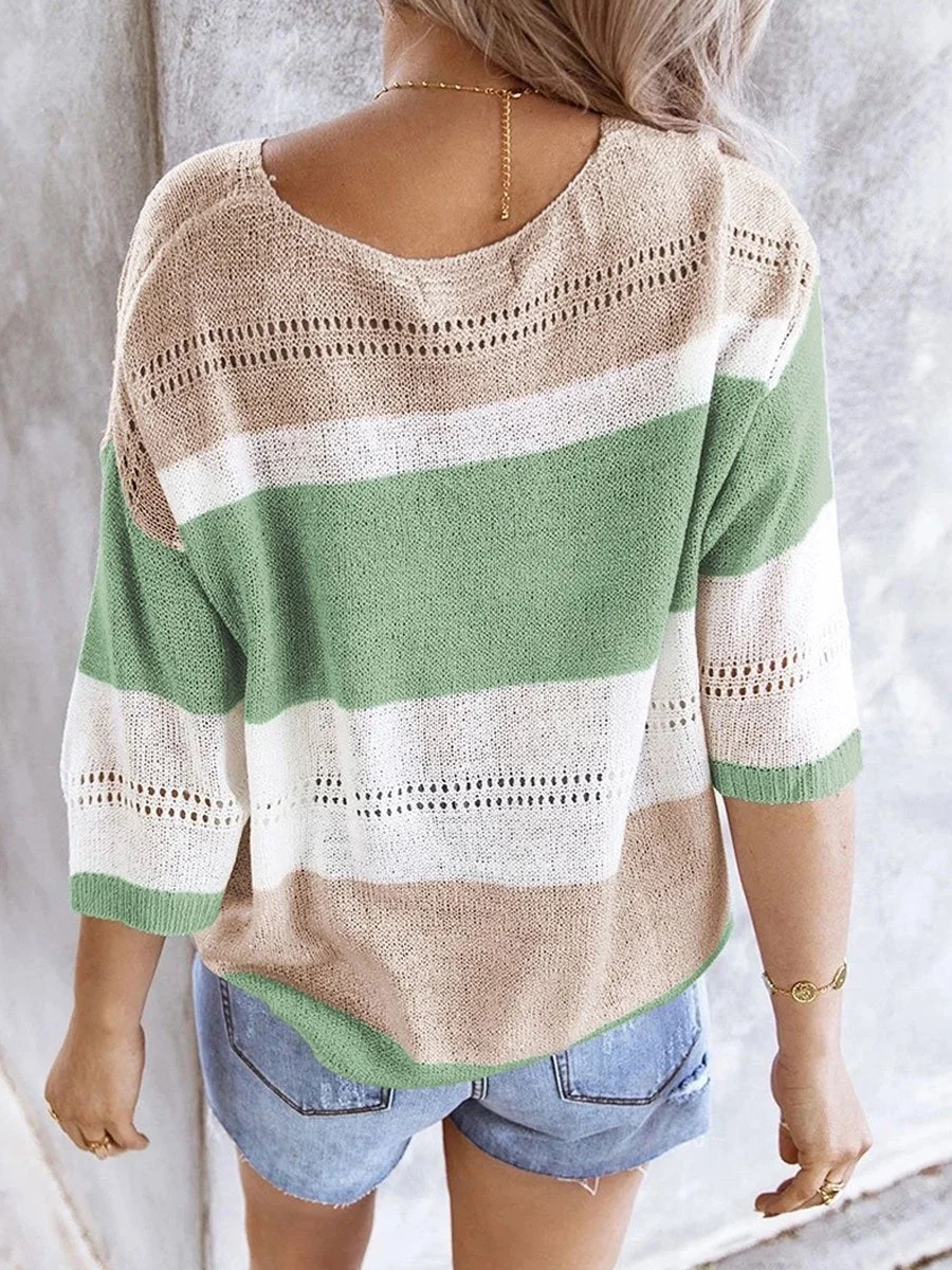 Striped Colorblock Cutout Sweater