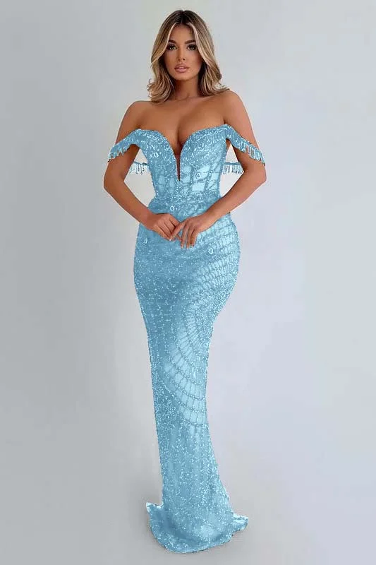 Sequins Red Prom Dress Sleeveless Strapless Long Tassel YL0066