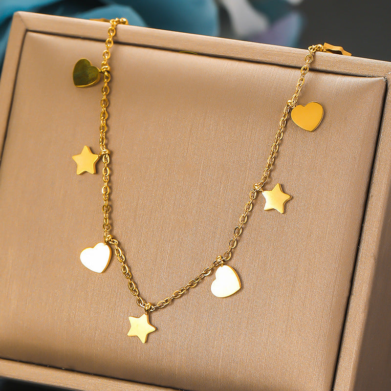 Korean Style Fashion Simple Daily Versatile Stainless Steel Smooth Love Star Accessories Chain Pendant Necklace