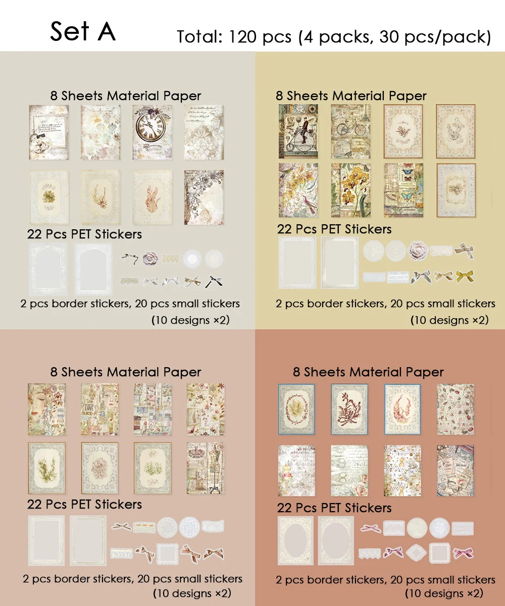 120 Pcs Lace Waltz Stickers & Material Paper Set