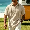 Men's Casual Vacation Linen Hooded Polo Shirt by Inlyline