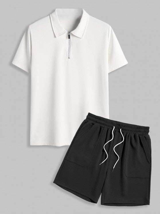 Casual Half Zip Design T Shirt And Shorts