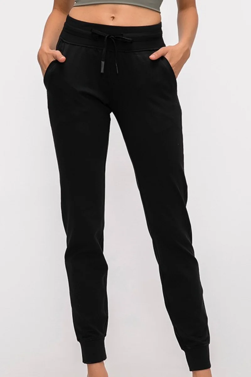 High Waisted Drawstring Side Pocket Casual Jogger Pants