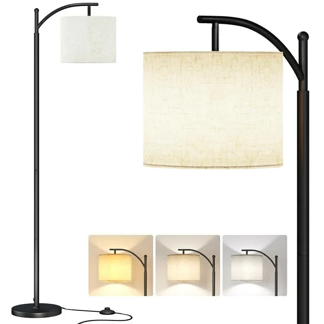 AOHAO Metal Arc Floor Lamp with Remote Control & Stepless Dimmable Bulb, for Living Room, Bedroom, Black