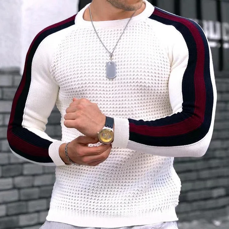 Casual Colorblock Striped Crewneck Keep Warm  Long Sleeve Loose Fit Sweater