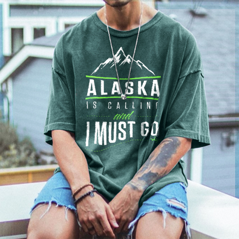 Men Retro "ALASKA" Oversized T-Shirt