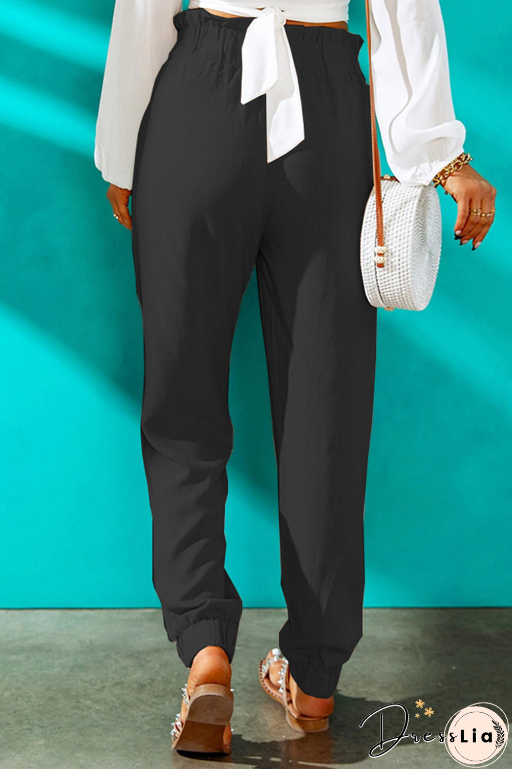 Casual Solid Patchwork Harlan High Waist Harlan Solid Color Bottoms(10 Colors)