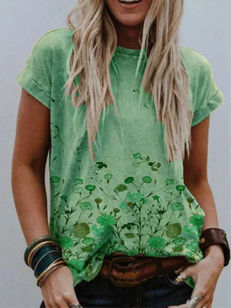 Spring and Summer New European and American Women's Short-sleeve Print T-shirt