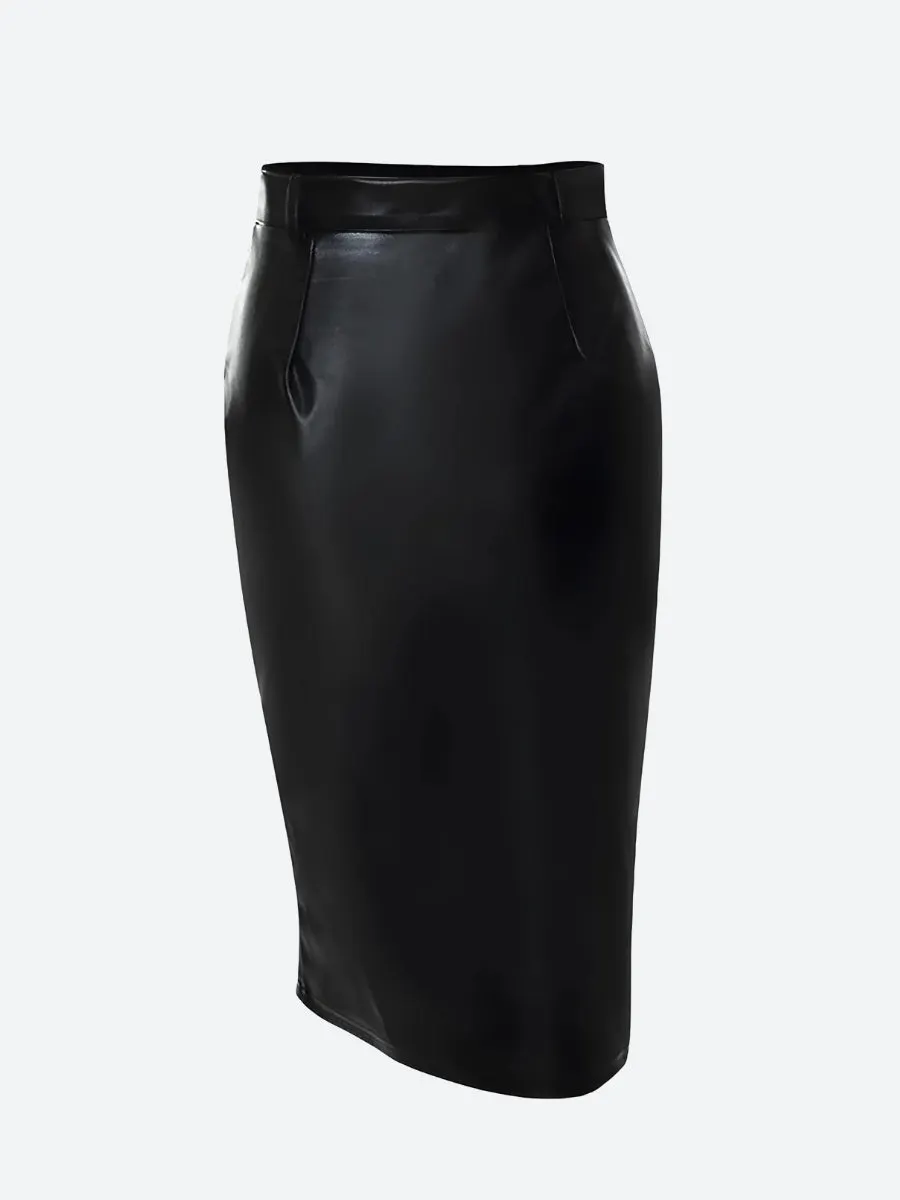 Brownm Zip Up Slit Midi Pencil Skirt