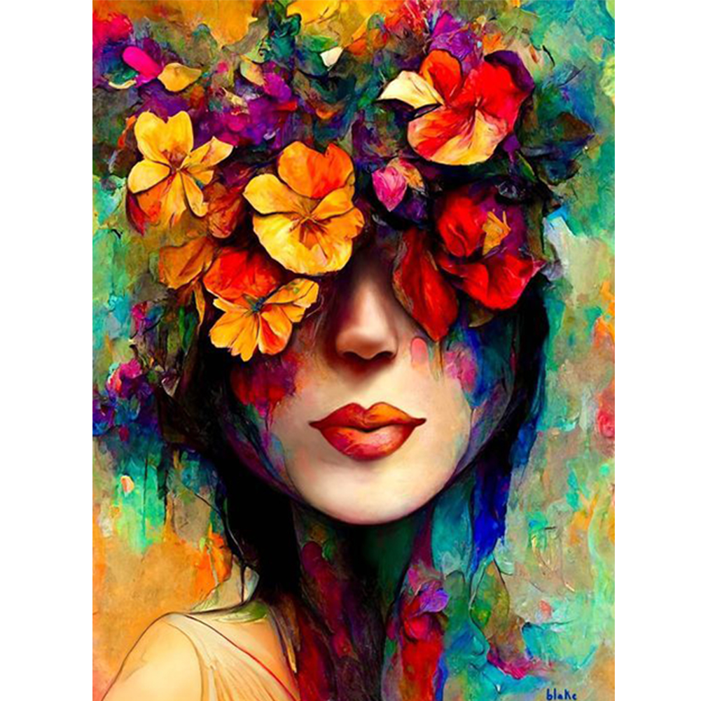 Woman with flowers covering her face-Paint by Numbers-16"x20"/40x50cm