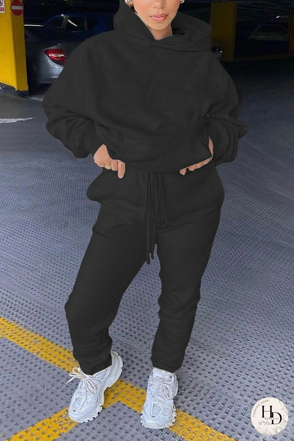 Blue Sportswear Nylon Solid Pocket Hooded Collar Long Sleeve Regular Sleeve Two Pieces