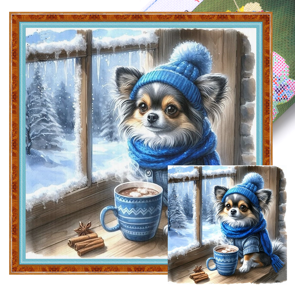 Puppy By The Window Full 11CT Pre-stamped Canvas(40*40cm) Cross Stitch