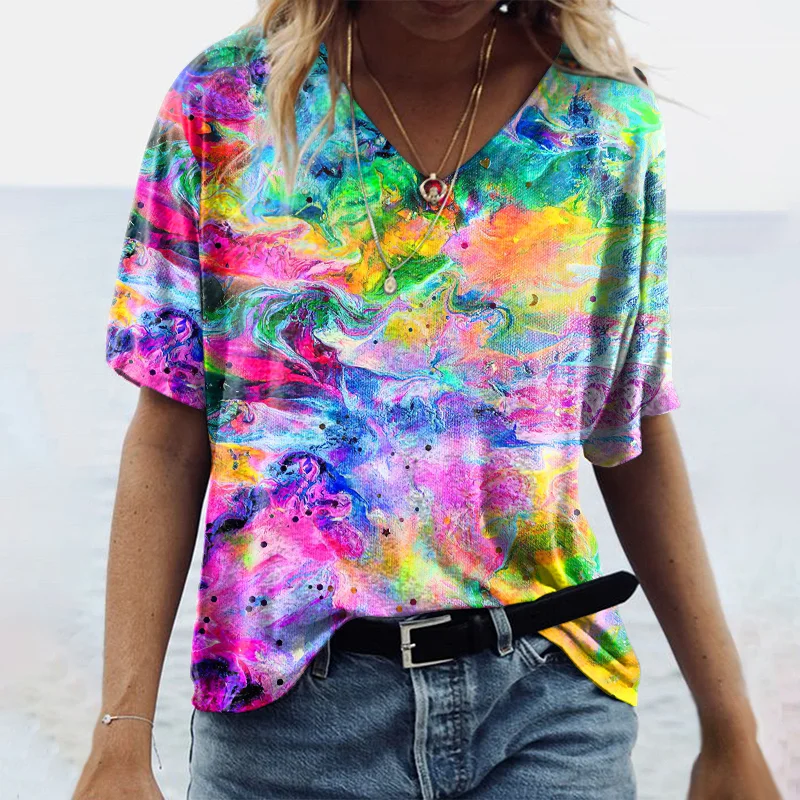 Women's Colorful Tie-dye Printed T-shirt
