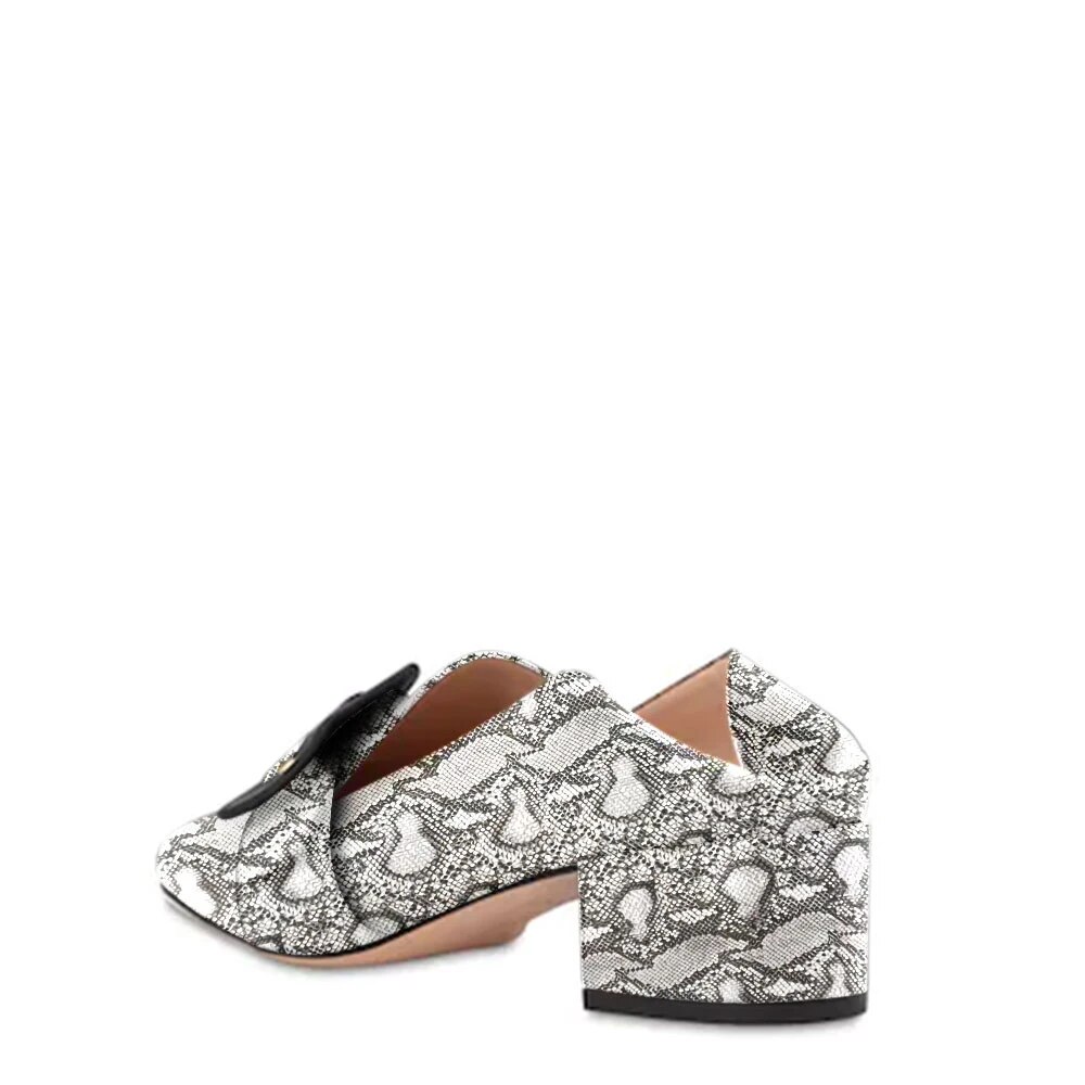 TAAFO Snake Prints Round Toe High Chunky Heels Women Pumps Silp On  Ladies Foldable Back Shoes