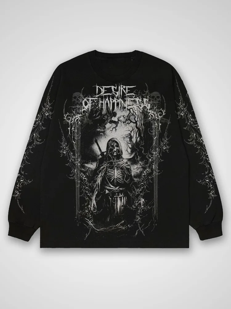 Dark Skeleton Knight Pattern Long Sleeve T-shirt