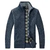 Men's Thickened Casual Fleece Loose Stand Collar Knit Cardigan Sweater Jacket Coat