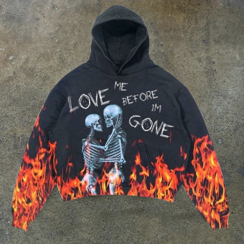 Fashion statement flame skull print long sleeve hoodie