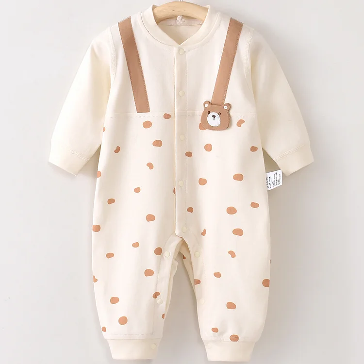 Baby Boy/Girl 3D Bear/Bow Tie Button Up Long Sleeve Romper