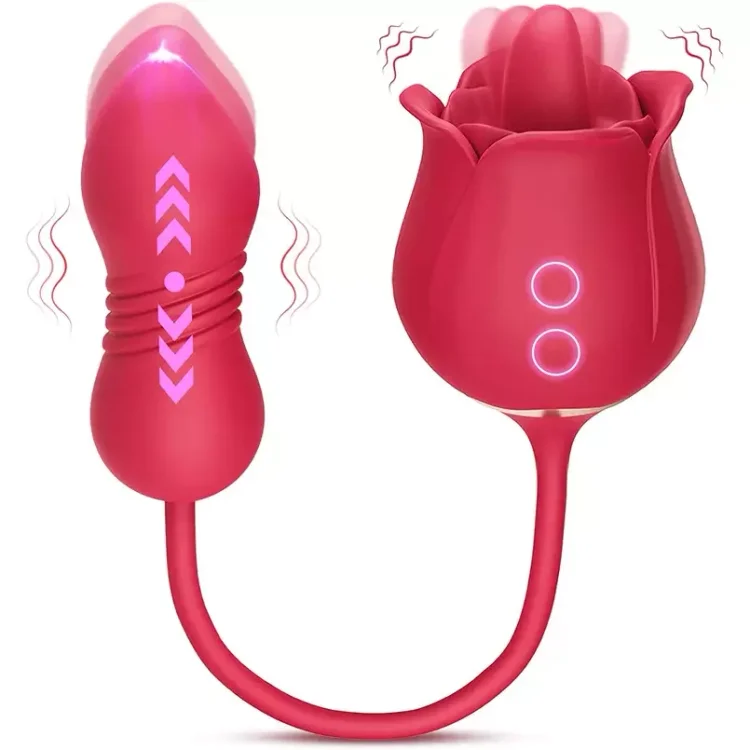 Rose Toy Vibrator for Woman - 3 in 1 Clitoral Stimulator Tongue Licking Thrusting G Spot Dildo Vibrator with 9 Modes, Rose Adult Sex Toys Games, Clitoris Nipple Licker for Women Man Couple