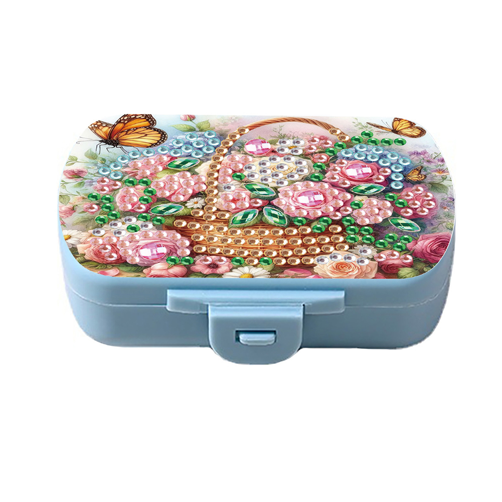 5D DIY Diamond Painting Dot Pill Case Diamond Art Pill Storage Box (Flower)