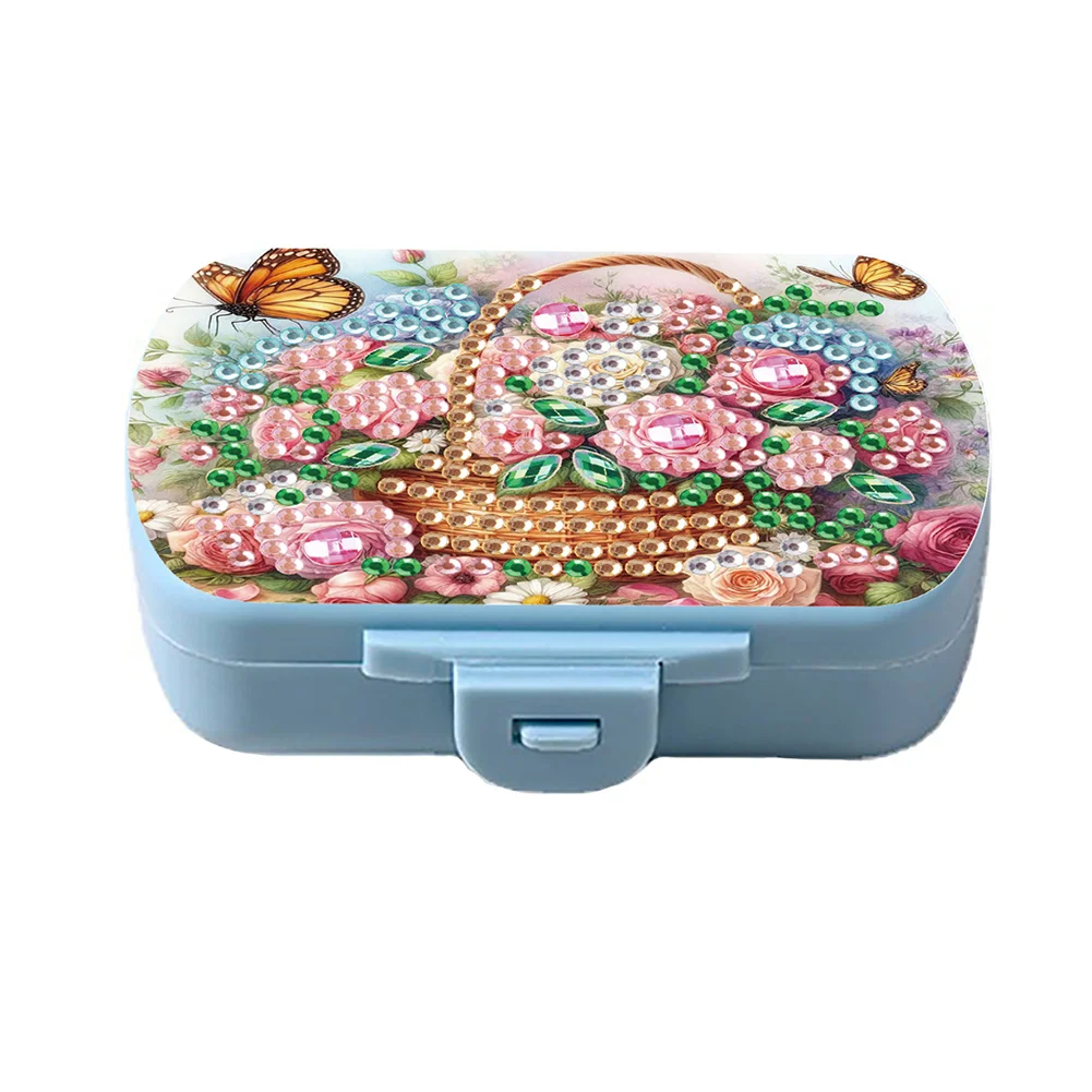 5D DIY Diamond Painting Dot Pill Case Diamond Art Pill Storage Box (Flower)