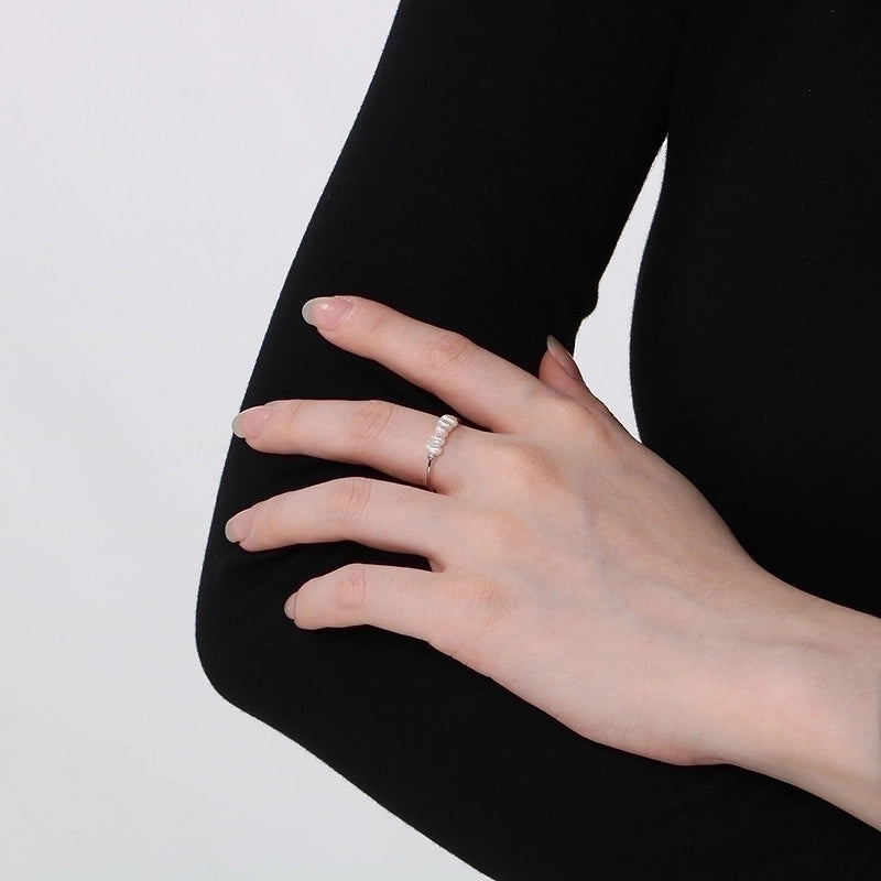 304 Stainless Steel Freshwater Pearl 18K Gold Plated Minimalist Plating Round Rings