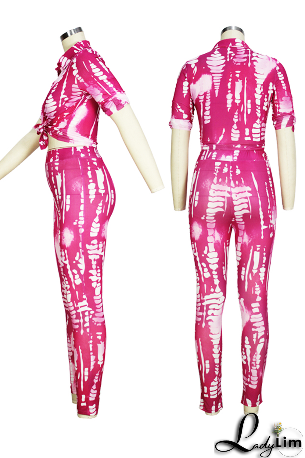 Yellow Sexy Patchwork Tie-dye Turndown Collar Long Sleeve Two Pieces