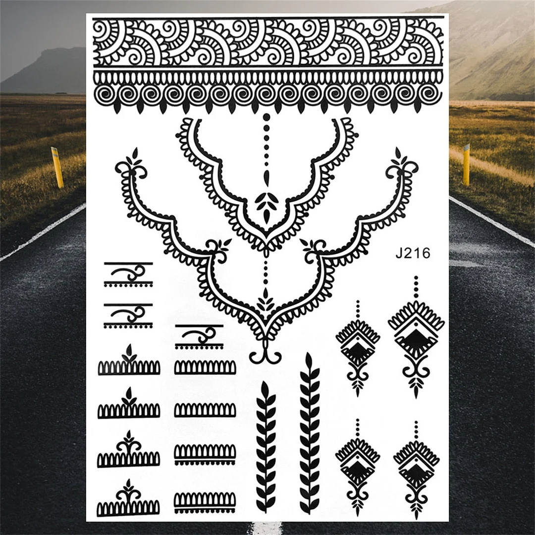 Henna Pendant Temporary Tattoos For Women Undertboob Girls Realistic Butterfly Rose Flower Fake Tattoo Sticker Chest Tatoos