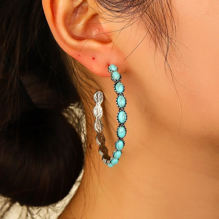 Natural Turquoise C Large Hoop Earrings
