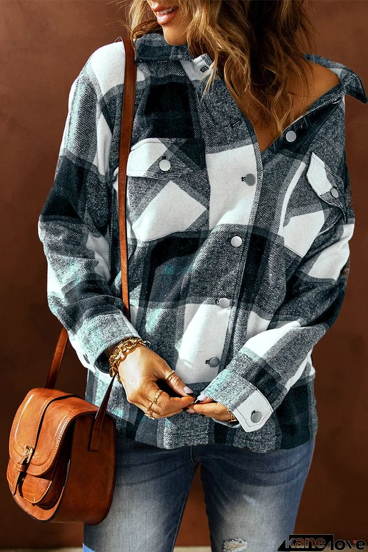 Plaid Print Buttoned Shirt Coat with Pocket