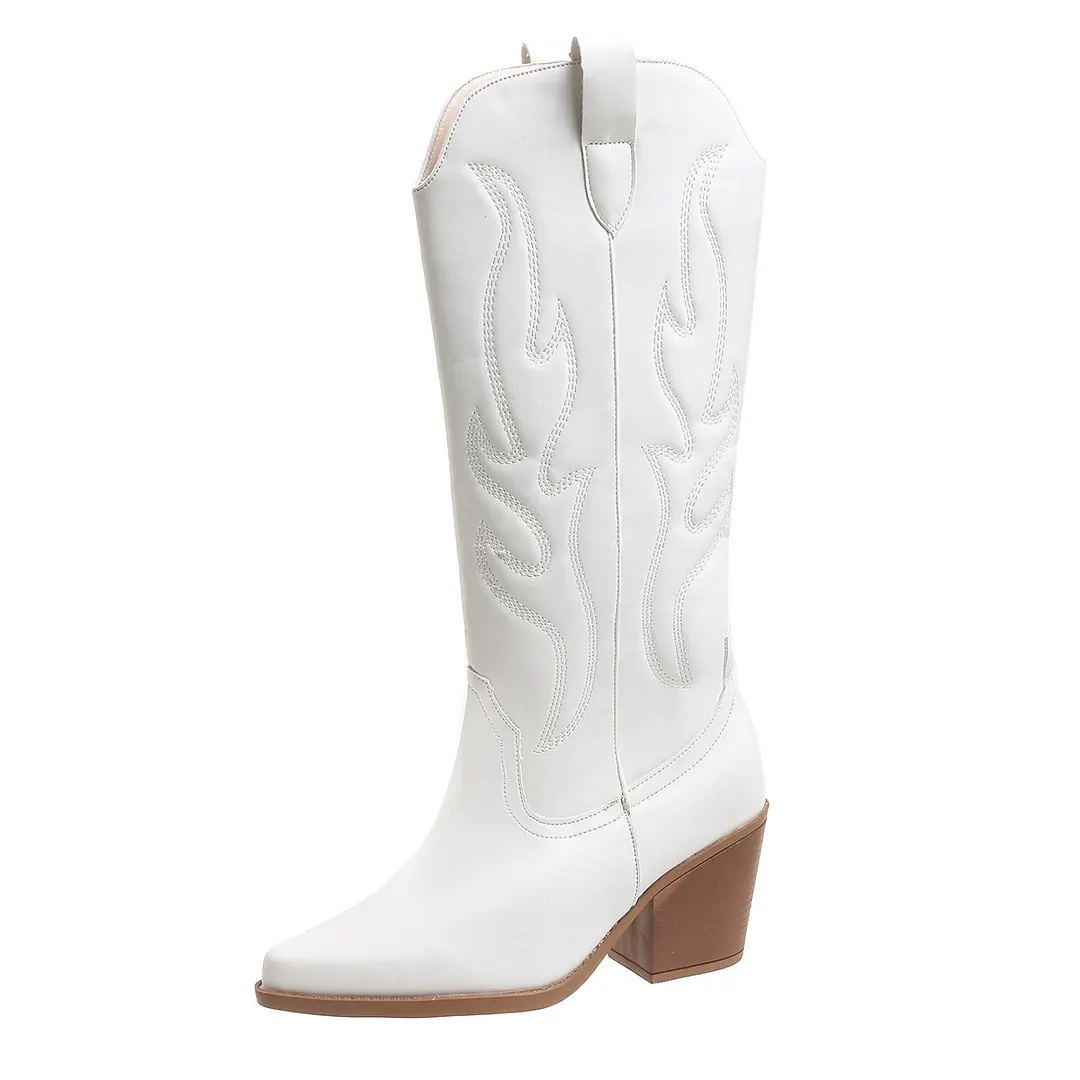 Breakj Breakj Women's Boot Embroidered Long筒 Boots 2025 Female Knight Boots Coarse And High With Western Cowboy Vintage Tide Boots