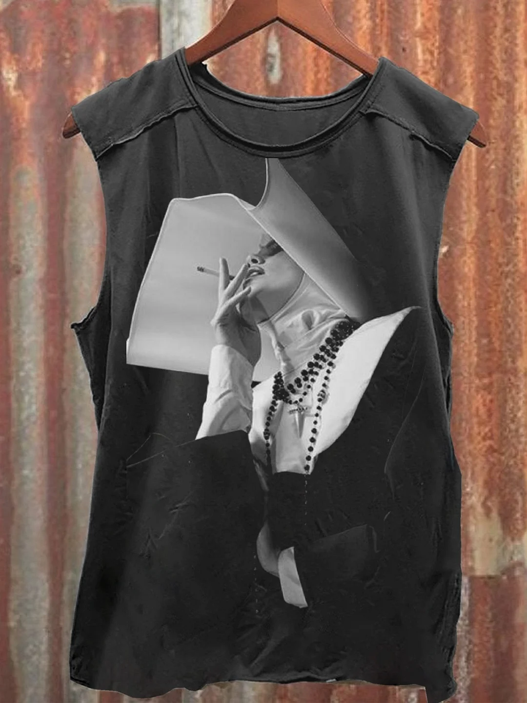 Unisex Smoking Nun Print Casual Tank Top Eagerlys