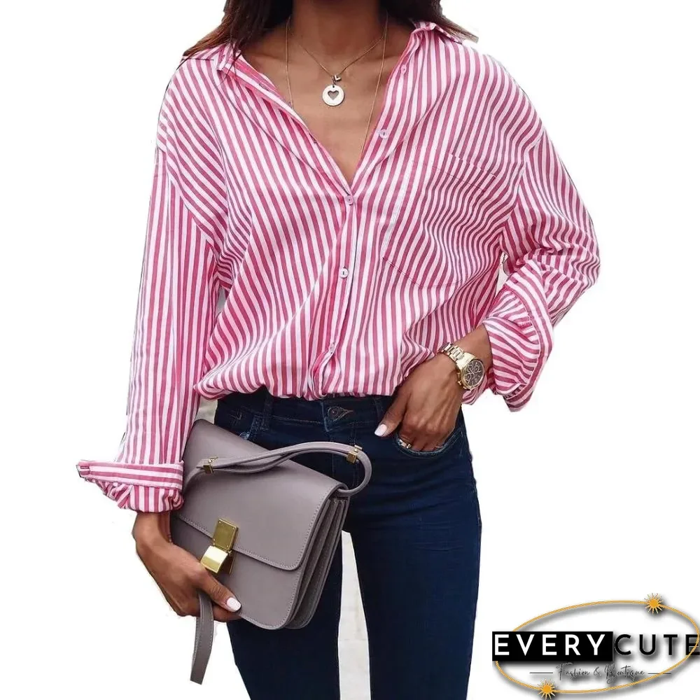 Women Sexy Striped Shirt Loose Autumn Fall Casual Ladies Plus Size Blouses Top