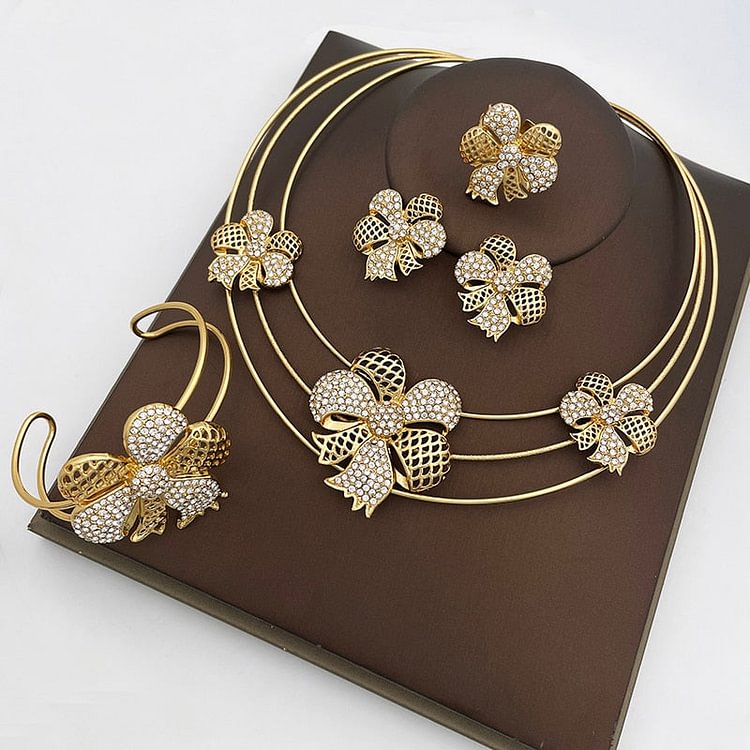 Italian Gold Plated Jewelry Set Women Fashion Jewelry Necklace And Earrings Set Charm Bracelet