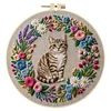 Wreath Cat-DIY Embroidery Kit with Pattern Cotton Threads Needles Hoop 30*30cm