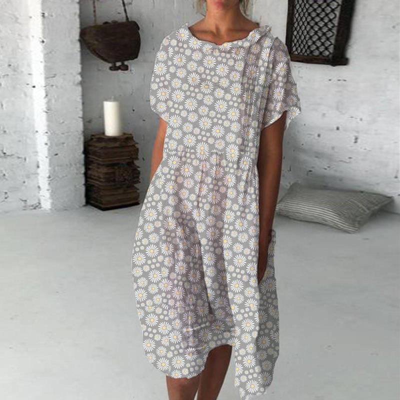 2021 Summer New Women'S Short Sleeve Skirt Medium Length Embroidered Dress