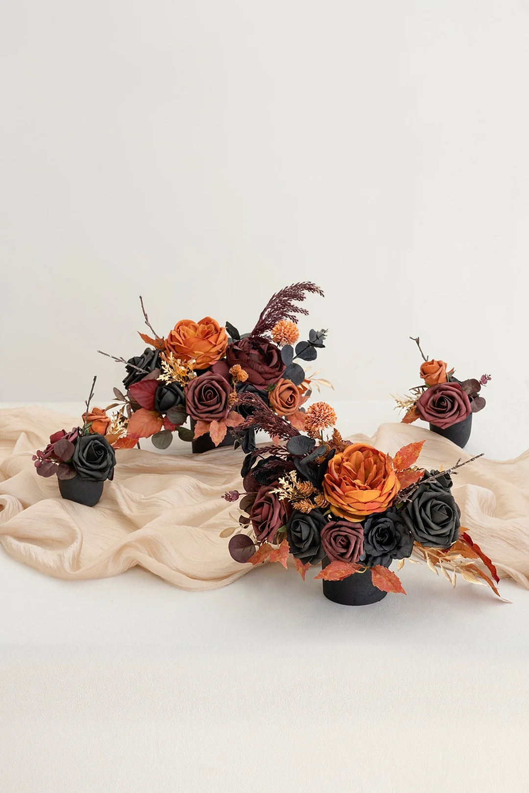 Assorted Floral Centerpiece Set in Black & Pumpkin Orange