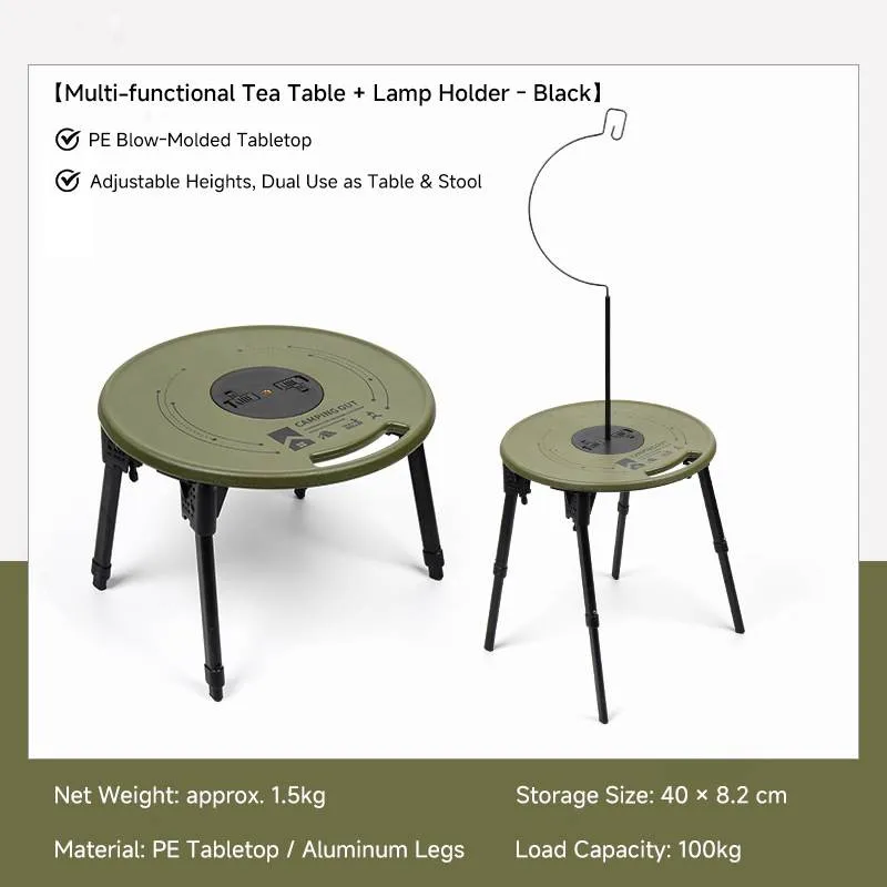 TB9003 Small Folding Camping Table with Lamp Holder, Portable 