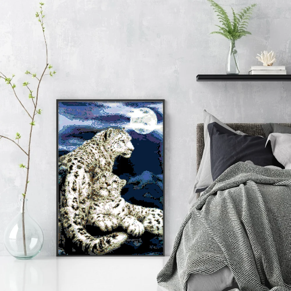 9CT Full Stamped Cross Stitch Bead Embroidery - Leopard(Canvas|40*59CM)