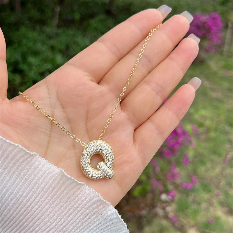 Copper 18K Gold Plated Hip-Hop Minimalist Classic Style Polishing Inlay Letter Zircon Pendant Necklace
