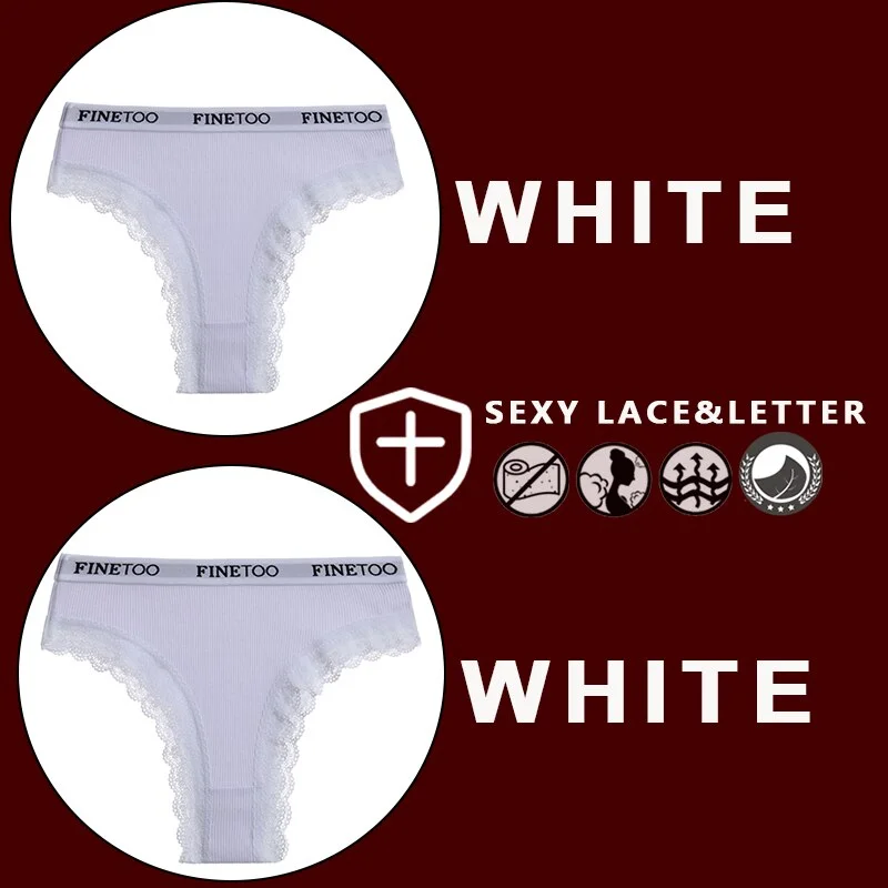 FINETOO 2PCS/Set Women's Cotton Panties Girls Letter Thongs Brazilian Pantys Sexy Lace Underwear For Woman Lingerie Bikini Panty
