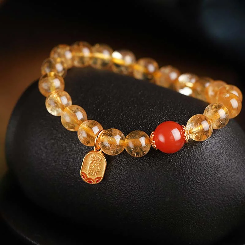 Citrine Red Agate Fortune Charm Bracelet