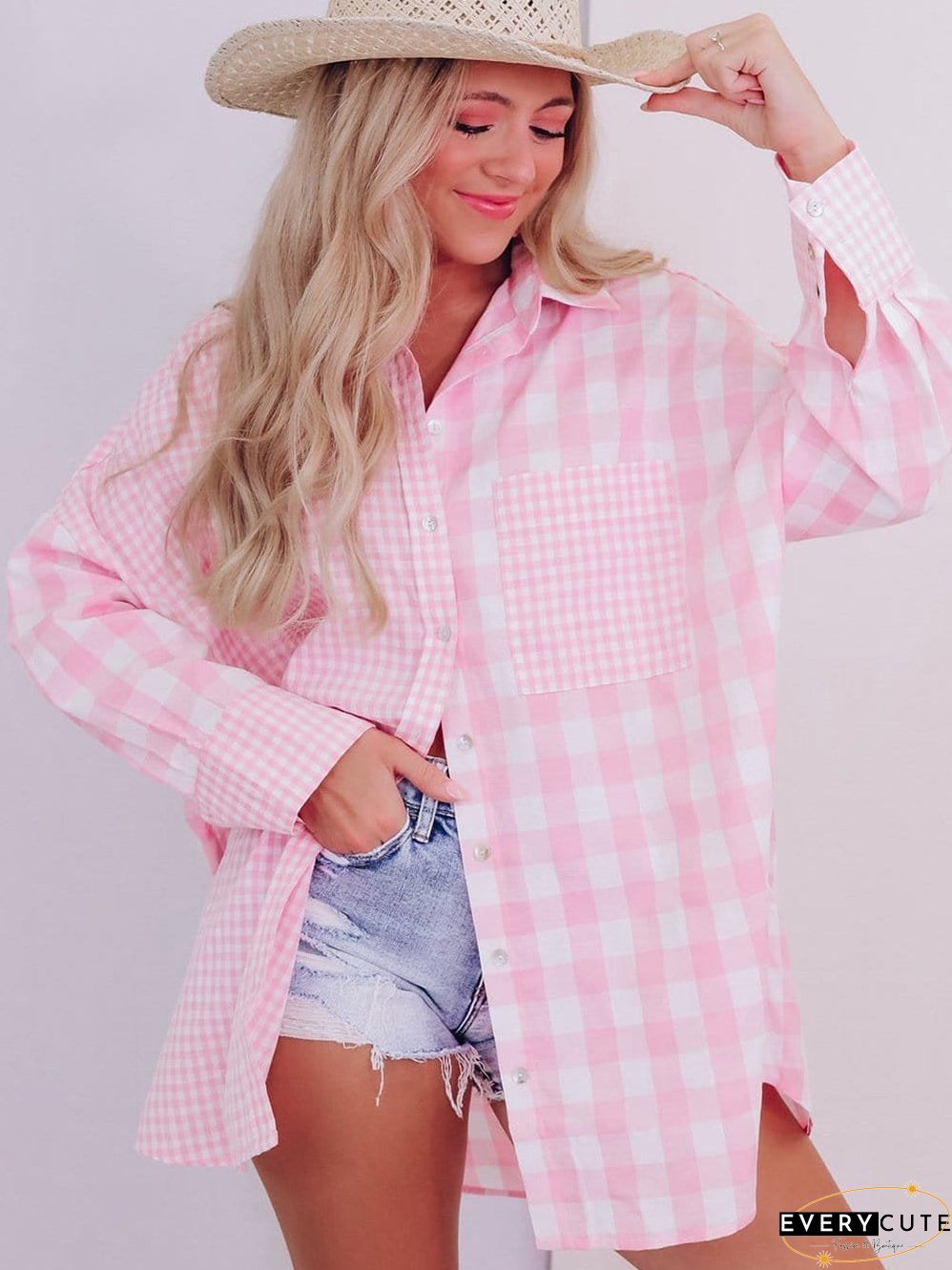 Cute Pink and White Plaid Shirt