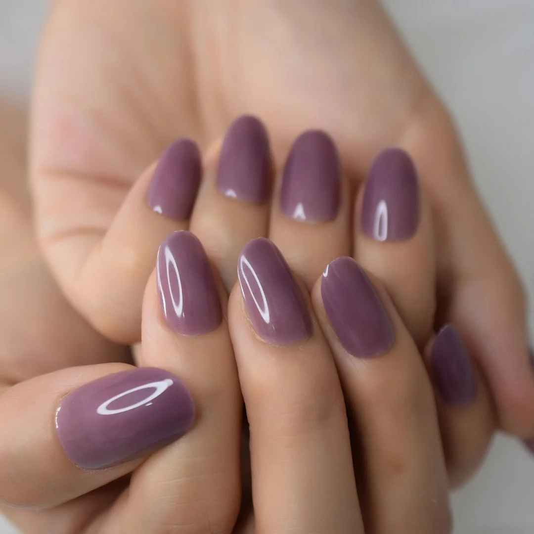 Natural Nude Purple French False Fake Nails Press on Leopard Nails Art Tips Daily Office Finger Wear Manicure Tool 515-1-Nail Inspo