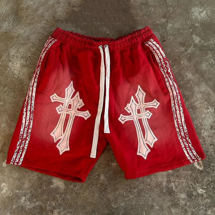 Vintage Cross Print Casual Fashion Shorts